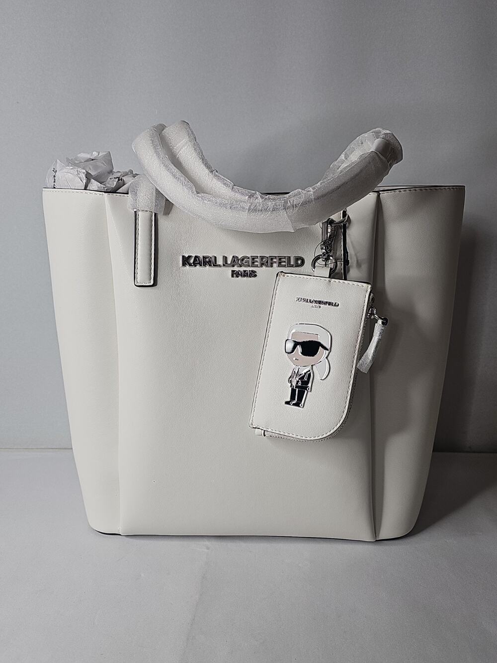 KARL LAGERFELD Paris Women's Louise Leather Tote Bag with Karl Tag/Pouch NWT